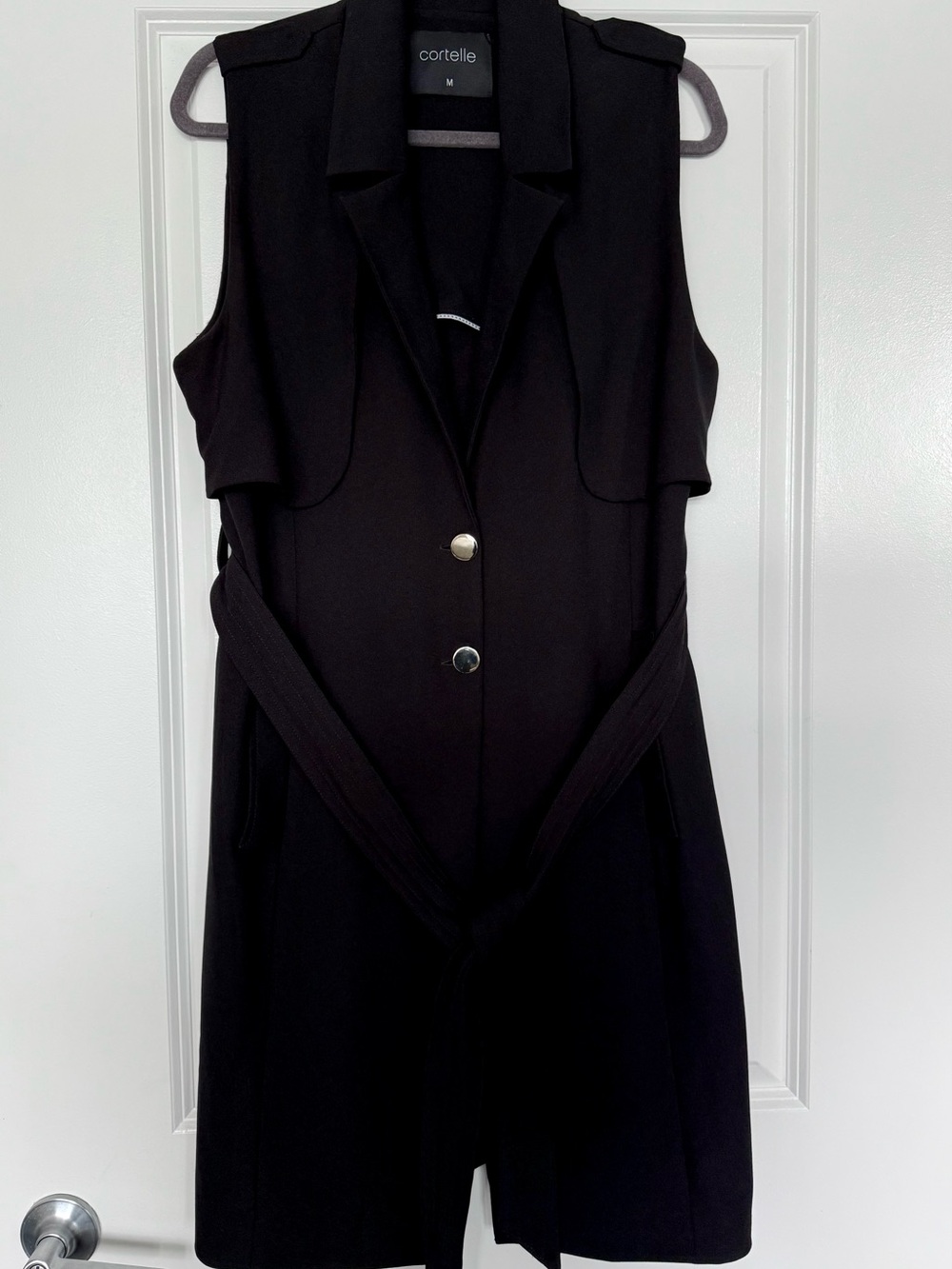Black Sleeveless Belted Trench Vest/Dress